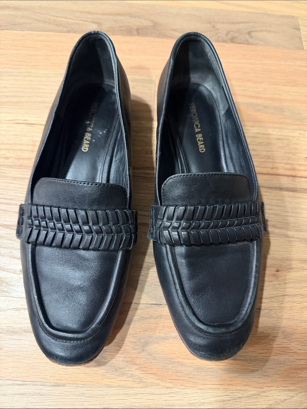 Veronica Beard Black Leather Braided Strap Loafers